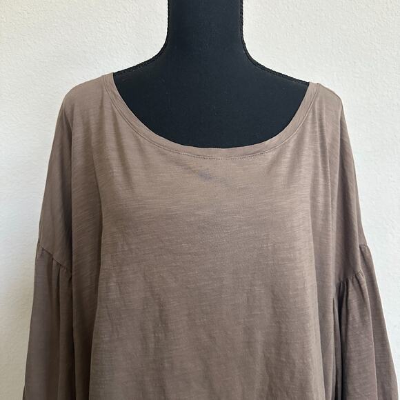 Garnet Hill Top XL Boxy Crop Capsule Brown 100% Pima Cotton Oversized Relaxed - Picture 2 of 10